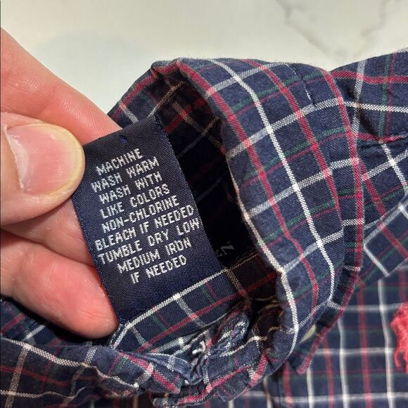 Ralph Lauren | Infant Boys Navy Plaid Button Down 100% Cotton Dress Shirt - Picture 7 of 15